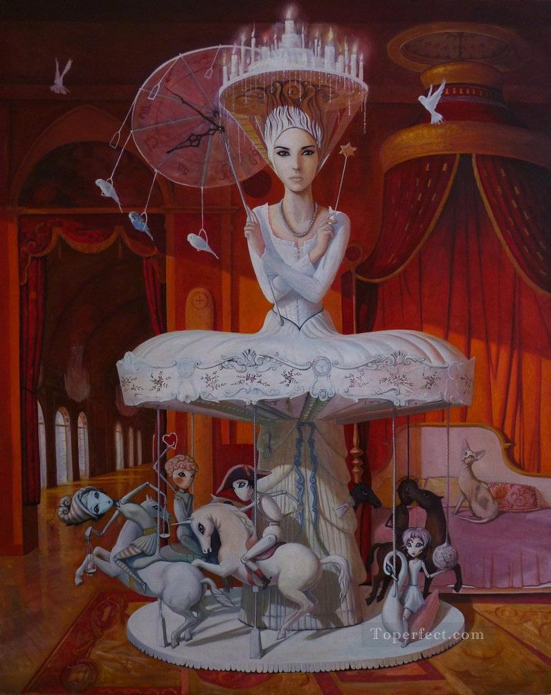 woman carousel merry go round dress Fantasy Oil Paintings